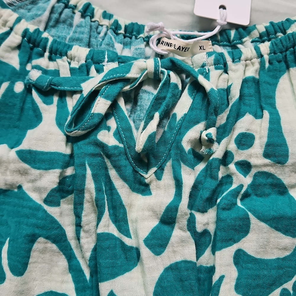NWT Marine Layer Teal Floral Blouse, Size XL - Picture 7 of 9